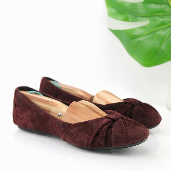 Born Womens Adele Ballet Flat Size 7.5 Burgundy Suede Knot Bow Slip On Shoe - Picture 1 of 12
